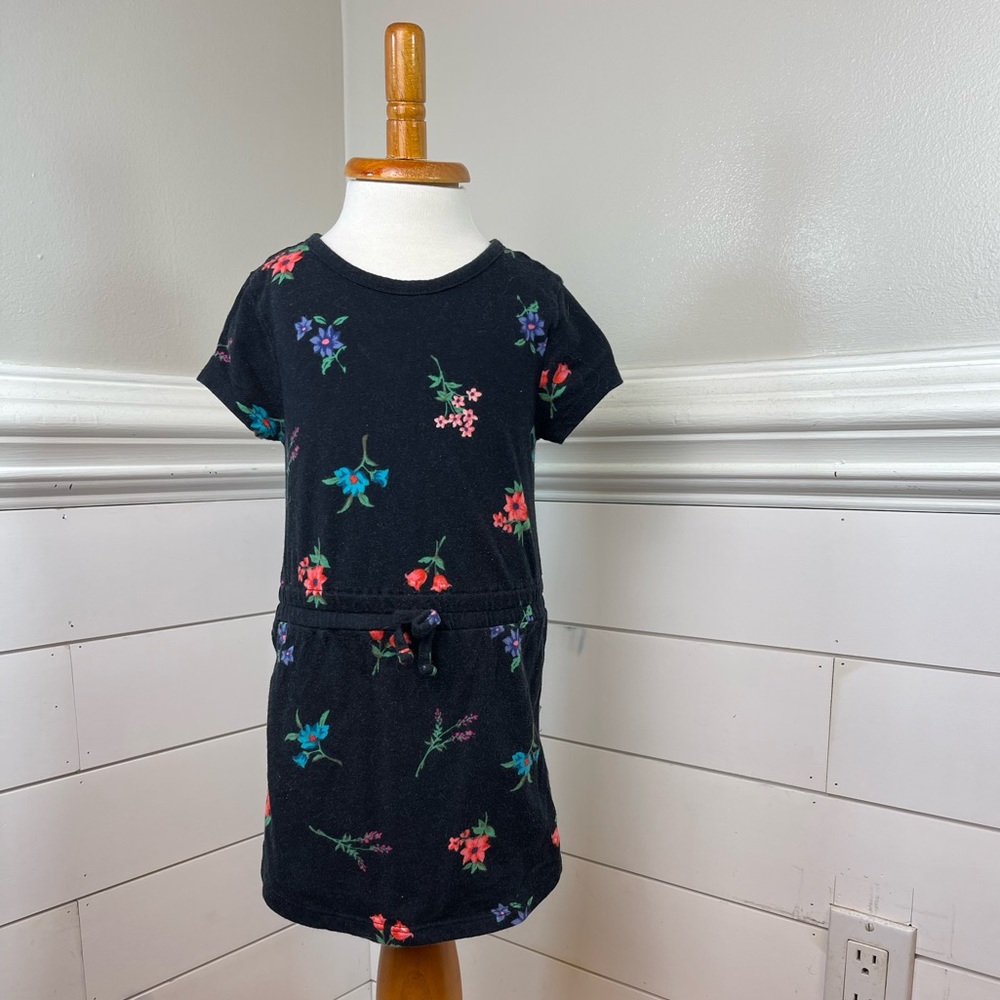 Old Navy Black & Floral Cotton Faux Drawstring Dress Girls  2T